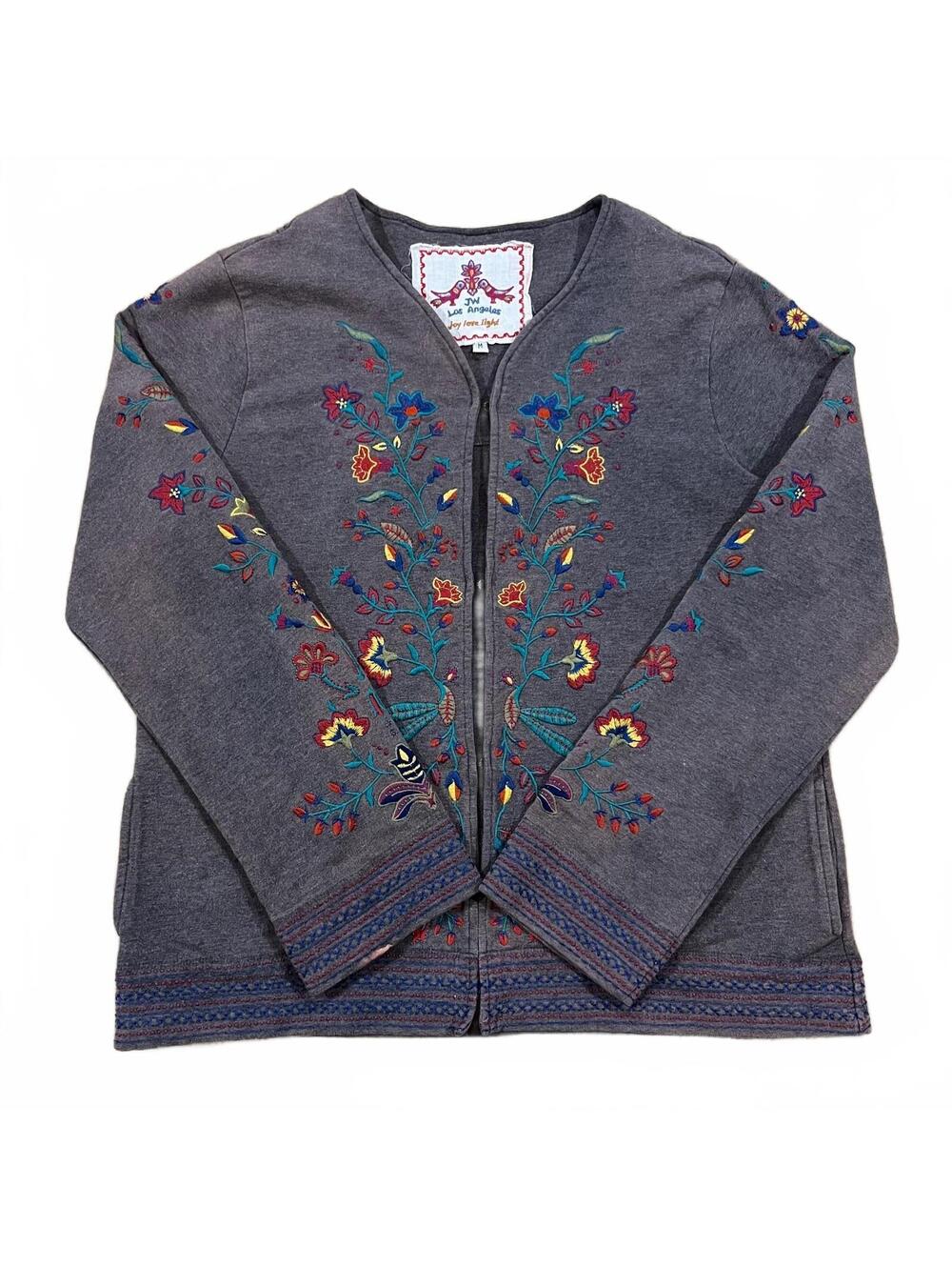 Johnny Was Floral Embroidered Cardigan Jacket Gray Size Medium (flawed)
